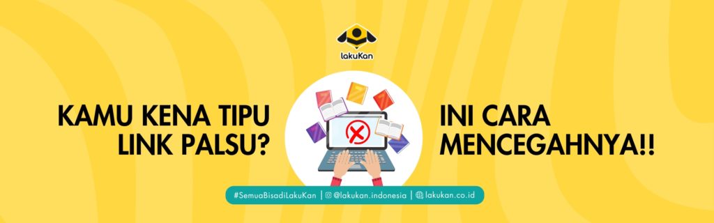 Ilustrasi seseorang sedang menggunakan laptop dan klik link palsu phising