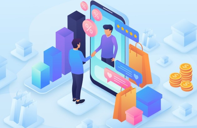 Ilustrasi freelancer menggunakan marketplace jasa untuk menemukan klien dengan mudah